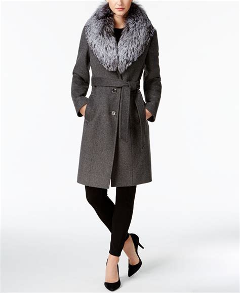 michael kors fox fur trim walker coat